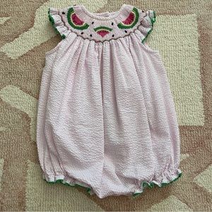 Smocked Watermelon Seersucker Bubble